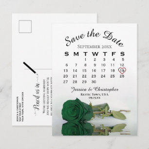 Emerald Green Rose Wedding Calendar Save the Date Ankündigungspostkarte