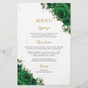 Emerald Green Roses Floral Blumen Menüblatt Flyer