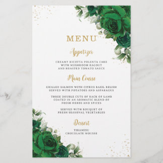 Emerald Green Roses Floral Flowers Menu Sheet  Flyer