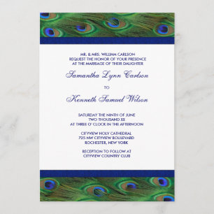 Emerald Green Royal Blue Peacock Feathers Wedding Einladung