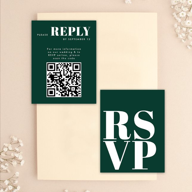 Emerald Green RSVP Cards für HochzeitQR Code Karte (Front / Back)