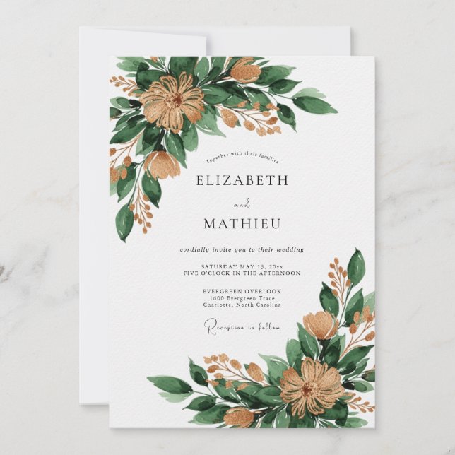 Emerald Green Rustic Forest Wedding Einladung (Vorderseite)