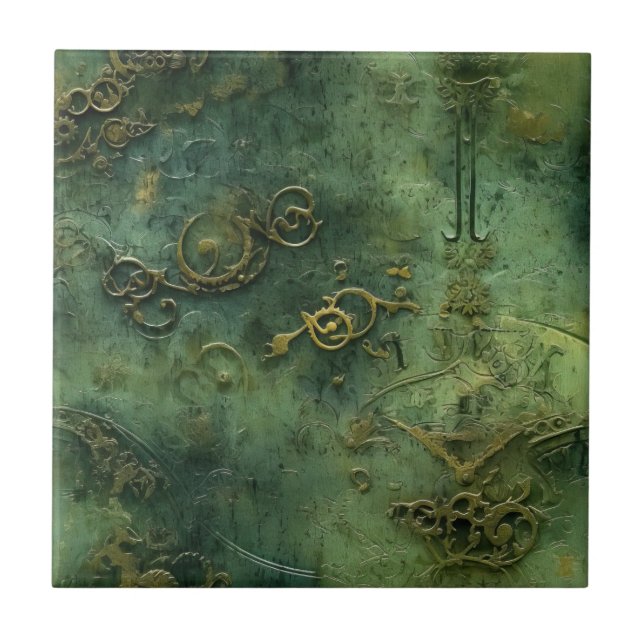 Emerald Green Rustic Steampunk Clock (10) Fliese (Vorderseite)