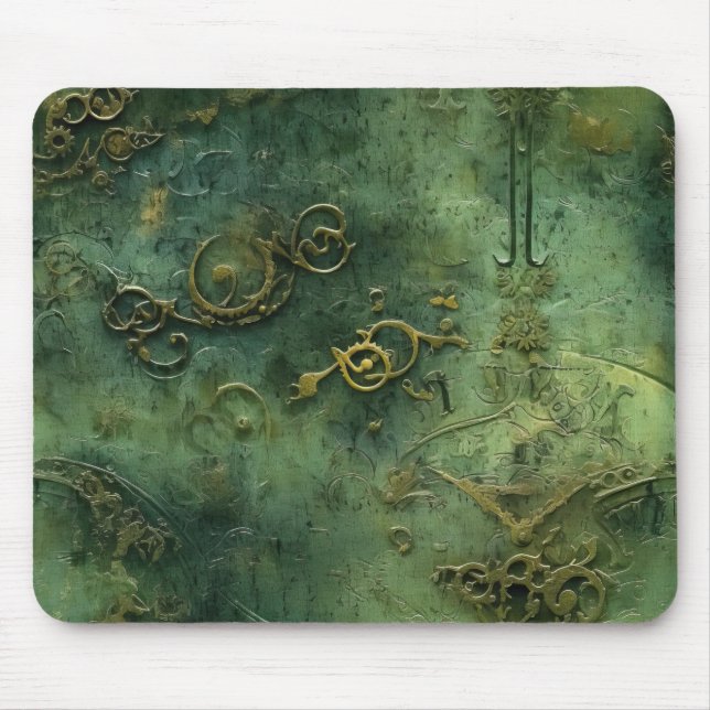 Emerald Green Rustic Steampunk Clock (10) Mousepad (Vorne)