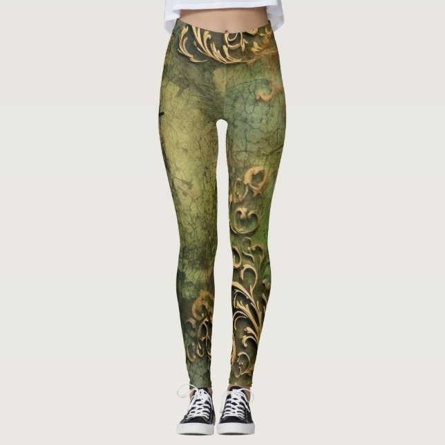 Emerald Green Rustic Steampunk Clock (11) Leggings (Vorderseite)