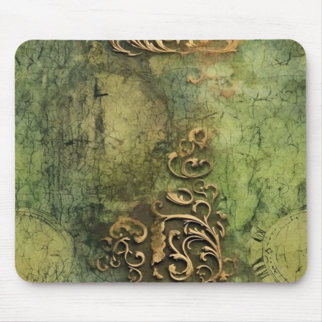 Emerald Green Rustic Steampunk Clock (11) Mousepad (Vorne)