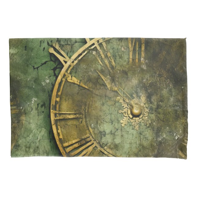 Emerald Green Rustic Steampunk Clock (12) Kissenbezug (Vorderseite-Links)