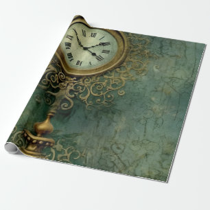 Emerald Green Rustic Steampunk Clock (2) Geschenkpapier