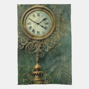 Emerald Green Rustic Steampunk Clock (2) Geschirrtuch
