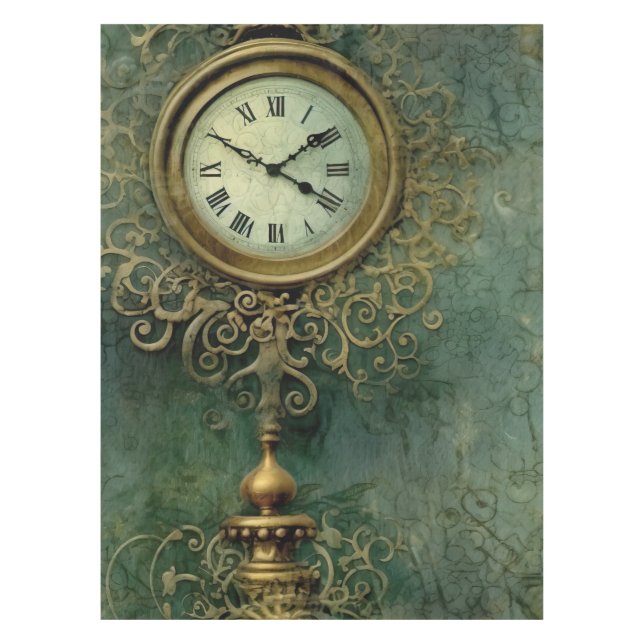 Emerald Green Rustic Steampunk Clock (2) Tischdecke (Vorderseite)