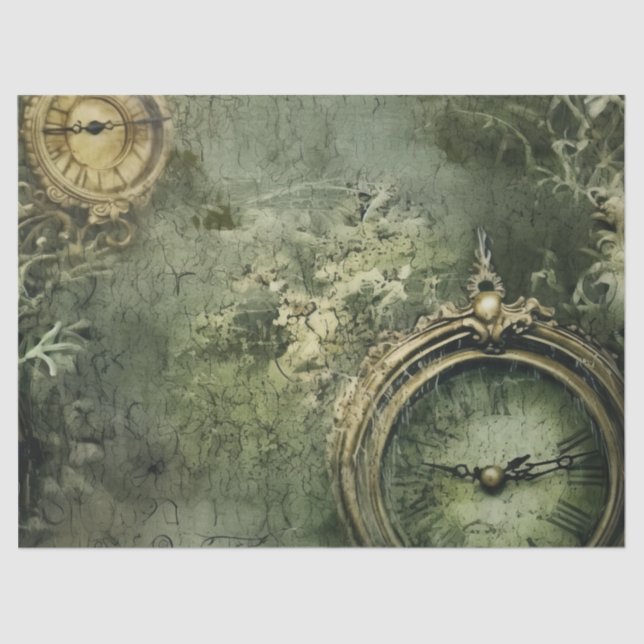 Emerald Green Rustic Steampunk Clock (7) Seidenpapier (Vorderseite)