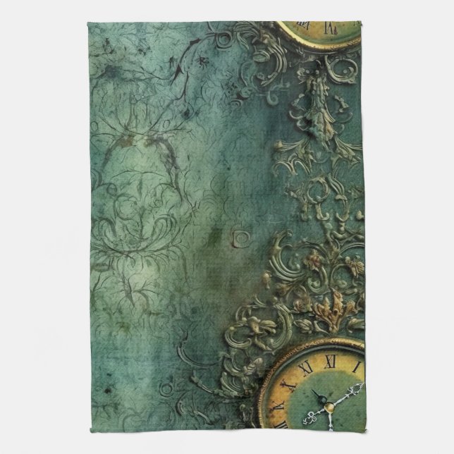 Emerald Green Rustic Steampunk Clock (8) Geschirrtuch (Vertikal)