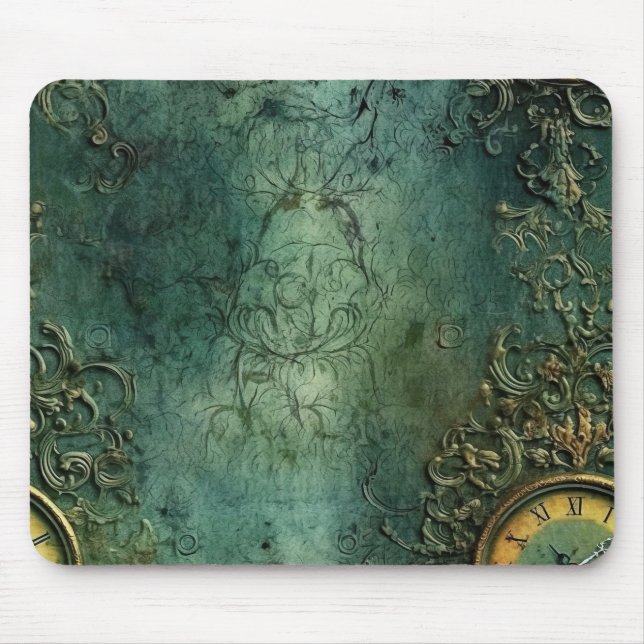 Emerald Green Rustic Steampunk Clock (8) Mousepad (Vorne)