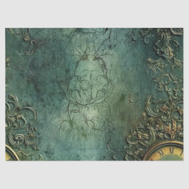 Emerald Green Rustic Steampunk Clock (8) Seidenpapier (Vorderseite)