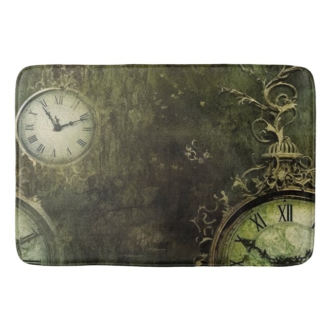 Emerald Green Rustic Steampunk Clock (9) Badematte (Vorderseite)