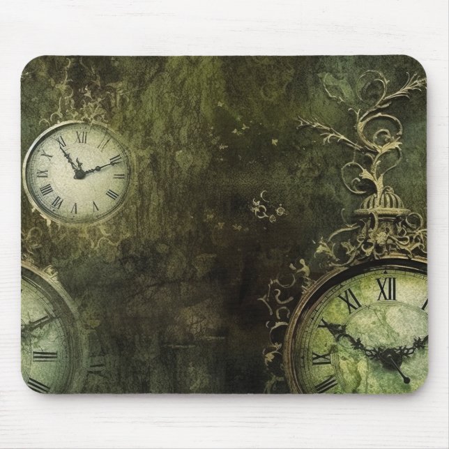 Emerald Green Rustic Steampunk Clock (9) Mousepad (Vorne)