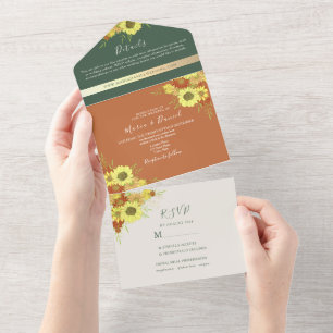 Emerald Green Rustic Sunflowers Hochzeit All In One Einladung