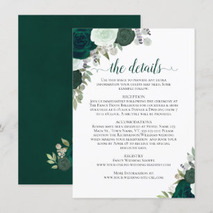 Emerald Green & Sage Rose Rustikale Hochzeitdetail Begleitkarte