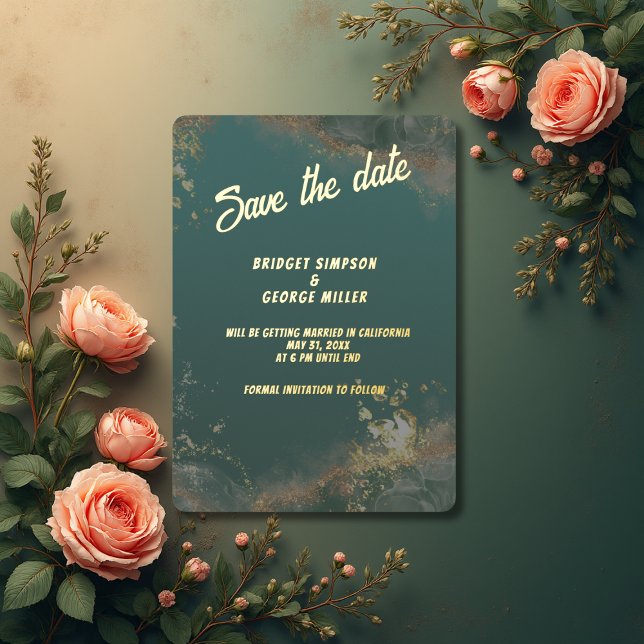 Emerald green Save the Date gold Foil Einladung (Von Creator hochgeladen)