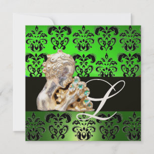 EMERALD GREEN, SCHWARZ, WEISS DAMASK JEWEL MONOGRA EINLADUNG