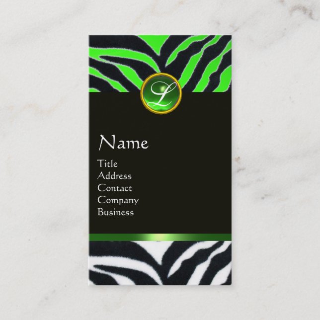 EMERALD GREEN SCHWARZ-WEISS ZEBRA FUR MONOGRAMM VISITENKARTE (Vorderseite)