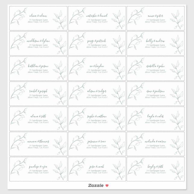 Emerald Green Script Botanic Guest Address Aufkleber (Blatt)