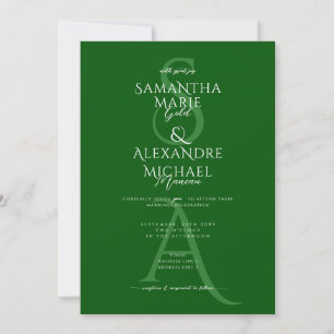 Emerald Green Script Contemporary Monogram Wedding Einladung