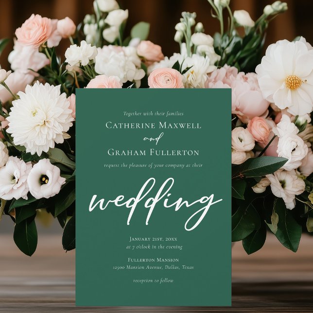 Emerald Green Script Forest Wedding Einladung (Von Creator hochgeladen)