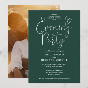 Emerald Green Script Foto Wedding Abend Party Einladung