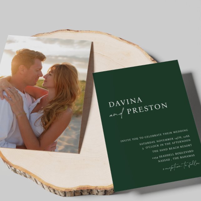 Emerald Green Script Modern Simple Foto Wedding Einladung (Von Creator hochgeladen)