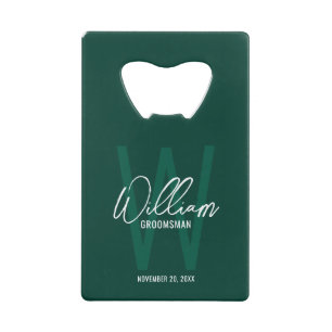 Emerald Green Script Personalisiert Trauzeuge Name Geldbeutel Flaschenöffner
