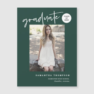 Emerald Green Script School Graduate Photo Magnet