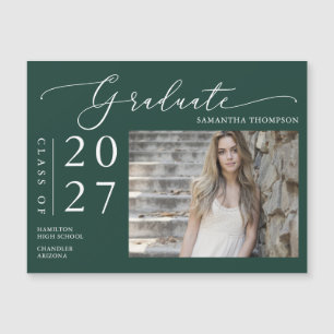 Emerald Green Script School Graduate Photo Magnet