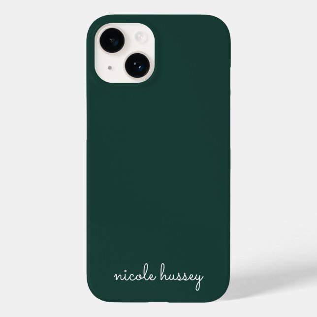 Emerald Green Script | Stilvolle Monogram Modern Case-Mate iPhone 14 Hülle (Rückseite)