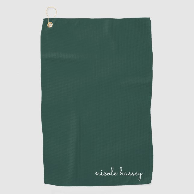 Emerald Green Script | Stilvolle Monogram Modern Golfhandtuch (Vorderseite)