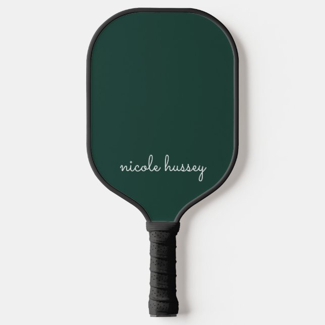 Emerald Green Script | Stilvolle Monogram Modern Pickleball Schläger (Vorderseite)