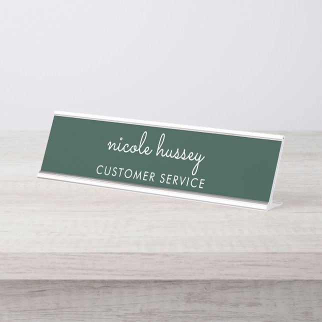 Emerald Green Script | Stilvolle Monogram Modern Schreibtischnamensplakette (Vorderseite )