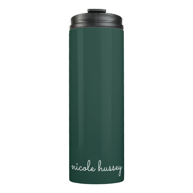Emerald Green Script | Stilvolle Monogram Modern Thermosbecher (Vorderseite)