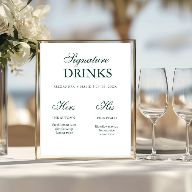 Emerald Green Signature Drink wedding sign Poster (Von Creator hochgeladen)
