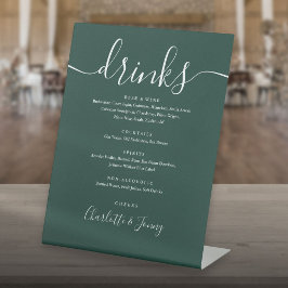 Emerald Green Signature Script Wedding Drinks Menü Sockelschild