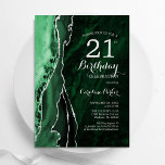 Emerald Green Silver Agate 21. Geburtstag Einladung<br><div class="desc">Smaragdgrün und silber agate 21. Geburtstag Party Einladung. Elegantes modernes Design mit Aquarellfarben-marmorgeode Hintergrund,  Imitate Glitzer Silber und Typografie Skript-Schriftart. Die trendige Einladungskarte eignet sich perfekt für eine stilvolle Damenfeier. Gedruckte Zazzle Einladungen oder Sofortdownload digitalen druckbaren Vorlage.</div>