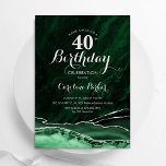 Emerald Green Silver Agate 40. Geburtstag Einladung<br><div class="desc">Smaragdgrün und silber agate 40. Geburtstag Party Einladung. Elegantes modernes Design mit Aquarellfarben-marmorgeode Hintergrund,  Imitate Glitzer Silber und Typografie Skript-Schriftart. Die trendige Einladungskarte eignet sich perfekt für eine stilvolle Damenfeier. Gedruckte Zazzle Einladungen oder Sofortdownload digitalen druckbaren Vorlage.</div>