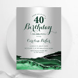 Emerald Green Silver Agate 40. Geburtstags-Party Einladung<br><div class="desc">Smaragdgrün und silber agate 40. Geburtstag Party Einladung. Elegantes modernes Design mit Aquarellfarben-marmorgeode Hintergrund,  Imitate Glitzer Silber und Typografie Skript-Schriftart. Die trendige Einladungskarte eignet sich perfekt für eine stilvolle Damenfeier. Gedruckte Zazzle Einladungen oder Sofortdownload digitalen druckbaren Vorlage.</div>