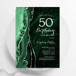 Emerald Green Silver Agate 50. Geburtstag Einladung<br><div class="desc">Smaragdgrün und silber agate 50. Geburtstagsfeier Einladung. Elegantes modernes Design mit Aquarellfarben-marmorgeode Hintergrund,  Imitate Glitzer Silber und Typografie Skript-Schriftart. Die trendige Einladungskarte eignet sich perfekt für eine stilvolle Damenfeier. Gedruckte Zazzle Einladungen oder Sofortdownload digitalen druckbaren Vorlage.</div>