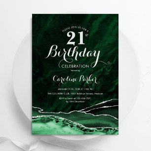 Emerald Green Silver Agate Marble 21. Geburtstag Einladung