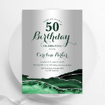 Emerald Green Silver Agate Marble 50. Geburtstag Einladung<br><div class="desc">Smaragdgrün und silber agate 50. Geburtstagsfeier Einladung. Elegantes modernes Design mit Aquarellfarben-marmorgeode Hintergrund,  Imitate Glitzer Silber und Typografie Skript-Schriftart. Die trendige Einladungskarte eignet sich perfekt für eine stilvolle Damenfeier. Gedruckte Zazzle Einladungen oder Sofortdownload digitalen druckbaren Vorlage.</div>
