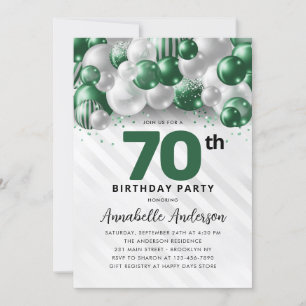 Emerald Green Silver Balloon Glitzer 70. Geburtsta Einladung