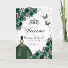 Emerald Green Silver Butterfly Quinceanera-Program Einladung