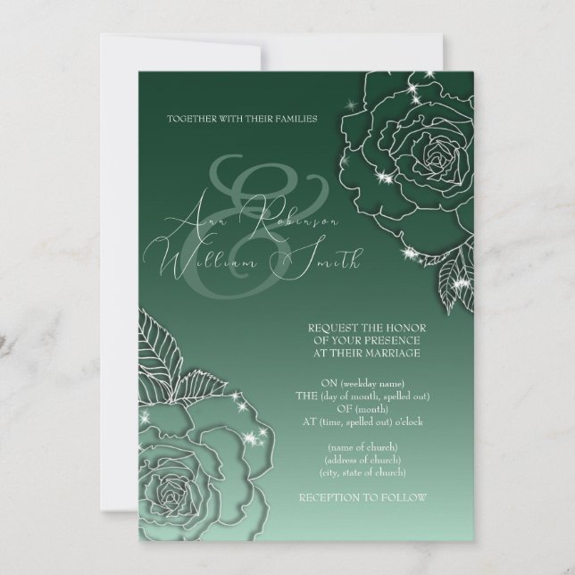 Emerald Green Silver Elegante Einladung zur Hochze (Vorderseite)