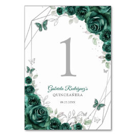 Emerald Green Silver Floral Quinceanera Tischnummer
